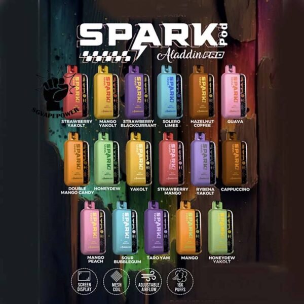 ALADDIN PRO SPARK 16000 DISPOSABLE - SG VAPE POWER SINGAPORE SHOP Experience the ultimate in vaping convenience and satisfaction with the Aladdin Pro Spark 16,000 Puffs Disposable Vape. With a variety of mouthwatering flavors, an impressive puff count, and advanced features, it's the perfect choice for vapers seeking quality and reliability. Order now and discover why the Aladdin Pro Spark 16k is the ideal disposable vape for all your needs. Why Choose Aladdin Spark 16000 Puffs? • Extended Puff Count: With 16,000 puffs per device, the disposable ensures long-lasting vaping sessions without frequent replacements. • Powerful Battery: Equipped with an 850mAh battery, this device offers extended use and reliable performance. • Advanced Features: Two firing modes and dual mesh technology provide a customizable and efficient vaping experience. • Easy Monitoring: The display shows liquid and battery percentage, ensuring you're always informed about your device's status. • Convenient and Rechargeable: Rechargeable with a Type-C cable, the Aladdin Pro Spark 16000 is designed for convenience and continuous use. Specifications: Approx. 16000 Puffs Dual Mesh Two Firing Mode Liquid & Battery Display Adjustable Airflow Rechargeable Battery 850mAh Charging Port: Type-C ⚠️ALADDIN SPARK 16000 FLAVOUR LINE UP⚠️ Cappuccino Double Mango Candy Guava Hazelnut Coffee Honeydew Honeydew Yakult Mango Mango Peach Mango Yakult Ribena Yakult Solero Limes Sour Bubblegum Strawberry Blackcurrant Strawberry Mango Strawberry Yakult Taro Yam Yakult Berries Yogurt Double Mango Slurpee Double Grape Slurpee Kiwi Mango Watermelon Pineapple Apple Thai Bubble Tea Rybena Lychee SG VAPE COD SAME DAY DELIVERY , CASH ON DELIVERY ONLY. TAKE BULK ORDER /MORE ORDER PLS CONTACT ME : SGVAPEPOWER VIEW OUR DAILY NEWS INFORMATION VAPE : TELEGRAM CHANNEL