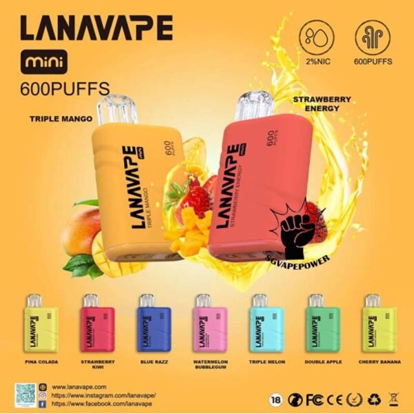 LANA MINI 600 DISPOSABLE - SG VAPE POWER SINGAPORE SHOP Lana Mini has a small body, large capacity, compact structure, ultra-thin body, small size, easy to carry. It is full of smoke, rich in taste and high in taste reduction. Lana Mini is made of composite cotton material, with nano-sized particles and molecules, and the atomization effect is better, fresh color, skin-friendly texture.Independent mechanical adjustable airflow, safe and reliable. Lana Mini 600 Disposable has a small body , large capacity , compact structure , ultra-thin body , small size, easy to carry . It is full of smoke , rich in taste and high in taste reduction . This Disposable Vape is made of composite cotton material , with nano-sized particles and molecules , and the atomization effect is better, fresh color, Skin-friendly texture . Independent mechanical adjustable airflow, safe and reliable . Specifition : Nicotine Strength: 2%(20mg) E-Liquid Capacity: 2ml Nicotine Type: Nic Salt Battery Capacity: 500mAh ⚠️LANA MINI 600 FLAVOUR LINE UP⚠️ Juicy Grape Peach Oolong Tea Tieguanyin Tea Mineral Water Lemon Cola Blue Razz Peppermint Iced Lychee Iced Mango Strawberry Watermelon Strawberry Kiwi Cherry Banana Double Apple Watermelon Bubblegum Pina Colada Triple Mango Triple Melon Grape Passion Fruit Strawberry Energy SG VAPE COD SAME DAY DELIVERY , CASH ON DELIVERY ONLY. TAKE BULK ORDER /MORE ORDER PLS CONTACT ME : SGVAPEPOWER VIEW OUR DAILY NEWS INFORMATION VAPE : TELEGRAM CHANNEL