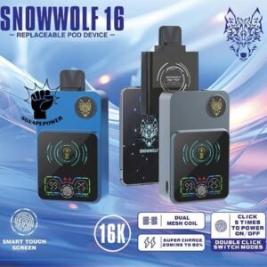 SNOWWOLF 16000 DISPOSABLE - SG VAPE POWER SINGAPORE SHOP The SNOWWOLF 16000 ( 16K Puffs ) STARTER KIT & CARTRIDGE POD Disposable vape Ready stock in our sg singapore store online shop for same day delivery. Introducing the innovative Snowwolf Smart HD with an impressive 16,000 puffs capacity. It feature a vibrant HD screen displaying your vaping duration, voltage level, battery life, and liquid percentage. Customize your experience with adjustable voltage settings from 5W to a powerful 15W, all powered by a reliable 650mAh battery with fast charging, 80% charge in just 20 minutes. Discover a unique feature – automatic vaping time monitoring for easy tracking of your sessions. Elevate your vaping experience with the Snowwolf . Locking/Unlocking the Device: To lock or unlock the device, press the button for 3 seconds. Switching Voltage: To switch the voltage, press the button 1 times. Each press will change the voltage in 1W increments. The available voltage options from 5W to 15W. STARTER KIT Package Include : X1 SNOWWOLF Device Battery X1 Prefilled Pod 16k Puffs CARTRIDGE Package Include : X1 Prefilled Pod 16k Puffs Specifition : Nicotine Strength: 50mg ( 5% ) Battery Capacity : 800mAh Wattage : 15-25 watts adjustable Charging : 20 mins super charge Coils : Dual Mesh Coil E-liquid capacity : 12ml ⚠️SNOWWOLF 16000 STARTER KIT & CARTRIDGE POD FLAVOUR LINE UP⚠️ Blow Pop (Strawberry BBG) Blue Power Watermelon (Berry Watermelon BBG) Meta Moon (Strawberry Watermelon Honeydew) Watermelon Mint Bubblegum Kiwi Passion Fruit Aloe Cream Cake Taro Ice Cream Double Mango Lychee Grape Strawberry Watermelon Strawberry Grape Candy Skittles SG VAPE COD SAME DAY DELIVERY , CASH ON DELIVERY ONLY. TAKE BULK ORDER /MORE ORDER PLS CONTACT ME : SGVAPEPOWER VIEW OUR DAILY NEWS INFORMATION VAPE : TELEGRAM CHANNEL