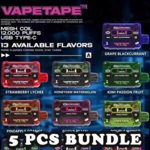 5 X VAPETAPE 12000 BUNDLE - SG VAPE POWER SINGAPORE SHOP Sale of bundle package VAPETAPE 12000 Puffs Disposable , choose 5Pcs flavour get lowest price at SG VAPE POWER SINGAPORE SHOP! The Vape tape 12k Ready stock in our sg singapore store online shop for same day delivery. This Kit is a Malaysian e-cigarette made specifically for the Malaysian palate,  Vapetape 12000 Rechargeable Disposable , have features rich smells and delectable flavours. We are the best online vape store in Singapore, therefore I guarantee you can test it Vapetape 12k right now at SG VAPE SINGAPORE. Try out quickly at our store now ! Discover out Vape tape 12k signature Double Mango flavor, alongside popular options like Vapetape 12k puffs Honeydew Watermelon, Sour Bubblegum , Solero Lime , Watermelon Peach, Gummy Bear, and Strawberry Lemon Tart. For those craving extra sweetness, you can also enjoy Ice Lemon Tea or Red Slurpee flavors. Specification : Nicotine 50mg (5%) Approx. 12000 puffs Mesh Coil Rechargeable Battery Charging Port: Type-C Package Include : 5 X Vapetape 12000 Puffs Free Delivery Charge ⚠️VAPETAPE 12000 FLAVOUR LINE UP⚠️ Double Mango Mango Grape Mango Lychee Strawberry Lychee Lychee Blackcurrant Grape Blackcurrant Honeydew Watermelon Pineapple Orange Kiwi Passion Fruit Guava Peach Mixed Berries Lemon Cola Blackcurrant Yakult Gummy Bear Solero Lime Sour Bubblegum Banana Custard Strawberry Lemon Tart Honeydew Blackcurrant Ice Lemon Tea Red Slurpee Grape Bubblegum Yakult Watermelon Peach Peach Lychee SG VAPE COD SAME DAY DELIVERY , CASH ON DELIVERY ONLY. TAKE BULK ORDER /MORE ORDER PLS CONTACT ME : SGVAPEPOWER VIEW OUR DAILY NEWS INFORMATION VAPE : TELEGRAM CHANNEL