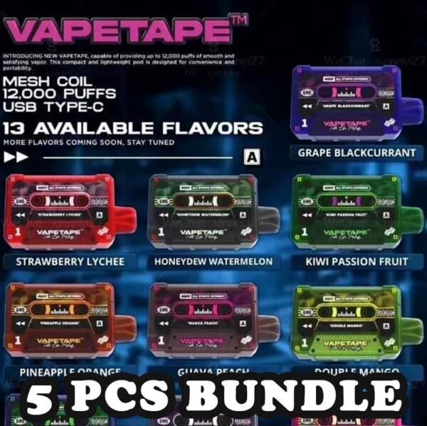 5 X VAPETAPE 12000 BUNDLE - SG VAPE POWER SINGAPORE SHOP Sale of bundle package VAPETAPE 12000 Puffs Disposable , choose 5Pcs flavour get lowest price at SG VAPE POWER SINGAPORE SHOP! The Vape tape 12k Ready stock in our sg singapore store online shop for same day delivery. This Kit is a Malaysian e-cigarette made specifically for the Malaysian palate,  Vapetape 12000 Rechargeable Disposable , have features rich smells and delectable flavours. We are the best online vape store in Singapore, therefore I guarantee you can test it Vapetape 12k right now at SG VAPE SINGAPORE. Try out quickly at our store now ! Discover out Vape tape 12k signature Double Mango flavor, alongside popular options like Vapetape 12k puffs Honeydew Watermelon, Sour Bubblegum , Solero Lime , Watermelon Peach, Gummy Bear, and Strawberry Lemon Tart. For those craving extra sweetness, you can also enjoy Ice Lemon Tea or Red Slurpee flavors. Specification : Nicotine 50mg (5%) Approx. 12000 puffs Mesh Coil Rechargeable Battery Charging Port: Type-C Package Include : 5 X Vapetape 12000 Puffs Free Delivery Charge ⚠️VAPETAPE 12000 FLAVOUR LINE UP⚠️ Double Mango Mango Grape Mango Lychee Strawberry Lychee Lychee Blackcurrant Grape Blackcurrant Honeydew Watermelon Pineapple Orange Kiwi Passion Fruit Guava Peach Mixed Berries Lemon Cola Blackcurrant Yakult Gummy Bear Solero Lime Sour Bubblegum Banana Custard Strawberry Lemon Tart Honeydew Blackcurrant Ice Lemon Tea Red Slurpee Grape Bubblegum Yakult Watermelon Peach Peach Lychee SG VAPE COD SAME DAY DELIVERY , CASH ON DELIVERY ONLY. TAKE BULK ORDER /MORE ORDER PLS CONTACT ME : SGVAPEPOWER VIEW OUR DAILY NEWS INFORMATION VAPE : TELEGRAM CHANNEL