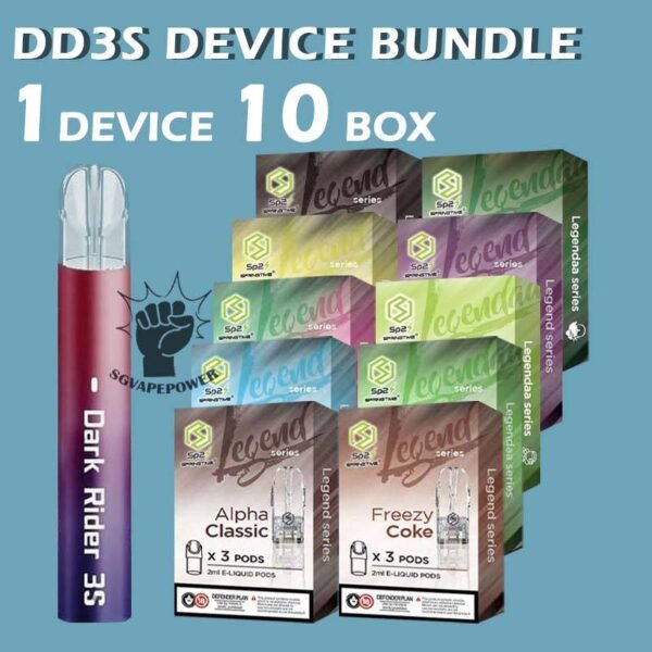 DD3S DEVICE BUNDLE 190 - SG VAPE POWER SINGAPORE SHOP Sale of bundle package DD3S DEVICE BUNDLE 190 , choose 1 device and 10 flavour get lowest price and free delivery at SG VAPE POWER SINGAPORE SHOP! The DD3s Device is a Adjustable Watagge vape and from DARK RIDER company production. More funtionc for you enjoy it. DARK RIDER 3s is the epitome of innovation, delivering the highest quality vaping experience. Available in four stunning colors, this vape device boasts a unique feature: flashing lights that illuminate with every inhale. However, DD3s have smart reminder when you have continuosly for 12 puff it will have a vibraton reminder. In conclusion, DD3s is a very excellent device with latest airflow adjustable technology, beautiful deisgn and good quality. DD3s Function : *PRESS & HOLD FOR 3 SECONDS TO SWITCH POWER* - Blue Light - Normal Power - Green Light - Strong Power - Red Light - Low Battery *PRESS 3 TIMES CONTINOUSLY* - To switch ON/OFF light blinking *PLEASE CHARGING* - Blink *FULL OF CHARGED* - Off *CHARGING IN PROGRESS* - Green *1 HOUR CHARGING,24 HOURS USING *RECHARGEABLE VIA TYPE C CABLE *LOW POWER 6.2W ,HIGH POWER 10.2W Package Include : 1 Pcs DARK RIDER DD3S DEVICE 10 Box Flavour Pod (Sp2 / R-one / Lana Pod) Free Delivery Charge ⚠️DD3S DEVICE COLOR LINE UP⚠️ Camo Ocean Myth Pearl White Unicorn Volcano Black SG VAPE COD SAME DAY DELIVERY , CASH ON DELIVERY ONLY. TAKE BULK ORDER /MORE ORDER PLS CONTACT ME : SGVAPEPOWER VIEW OUR DAILY NEWS INFORMATION VAPE : TELEGRAM CHANNEL