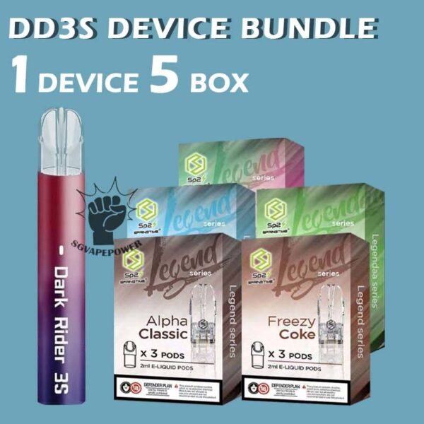 DD3S DEVICE BUNDLE 125 - SG VAPE POWER SINGAPORE SHOP Sale of bundle package DD3S DEVICE BUNDLE 125 , choose 1 device and 5 flavour get lowest price and free delivery at SG VAPE POWER SINGAPORE SHOP! The DD3s Device is a Adjustable Watagge vape and from DARK RIDER company production. More funtionc for you enjoy it. DARK RIDER 3s is the epitome of innovation, delivering the highest quality vaping experience. Available in four stunning colors, this vape device boasts a unique feature: flashing lights that illuminate with every inhale. However, DD3s have smart reminder when you have continuosly for 12 puff it will have a vibraton reminder. In conclusion, DD3s is a very excellent device with latest airflow adjustable technology, beautiful deisgn and good quality. DD3s Function : *PRESS & HOLD FOR 3 SECONDS TO SWITCH POWER* - Blue Light - Normal Power - Green Light - Strong Power - Red Light - Low Battery *PRESS 3 TIMES CONTINOUSLY* - To switch ON/OFF light blinking *PLEASE CHARGING* - Blink *FULL OF CHARGED* - Off *CHARGING IN PROGRESS* - Green *1 HOUR CHARGING,24 HOURS USING *RECHARGEABLE VIA TYPE C CABLE *LOW POWER 6.2W ,HIGH POWER 10.2W Package Include : 1 Pcs DARK RIDER DD3S DEVICE 5 Box Flavour Pod (Sp2 / R-one / Lana Pod) Free Delivery Charge ⚠️DD3S DEVICE COLOR LINE UP⚠️ Camo Ocean Myth Pearl White Unicorn Volcano Black SG VAPE COD SAME DAY DELIVERY , CASH ON DELIVERY ONLY. TAKE BULK ORDER /MORE ORDER PLS CONTACT ME : SGVAPEPOWER VIEW OUR DAILY NEWS INFORMATION VAPE : TELEGRAM CHANNEL