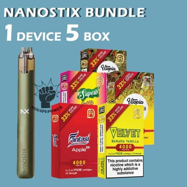 NANOSTIX DEVICE BUNDLE 160 - SG VAPE POWER SINGAPORE SHOP Sale of bundle package NANOSTIX DEVICE BUNDLE 160 , choose 1 device and 5 flavour get lowest price and free delivery at SG VAPE POWER SINGAPORE SHOP! NANOSTIX NX V3 DEVICE Ready stock in Vape Singapore , All brand new and upgraded version of Nano STIX! The v3 device is powered with LED power indicator, USB Type-C fast charging and now with better airflow. This vape is a revolutionary closed pod system featuring load and go NanoPOD, minus the harmful tar and chemicals of cigarettes’ that offers a healthier, more economical alternative to smoking. The device is lightweight and made of stainless steel casing with more slick design for better grip and more stylish. Designed without the mess of refill tanks. Simply insert the NanoPOD pod cartridge into the device and you’re ready to vape right away. The NANOSTIX V3 DEVICE Compatible Pod with : Sera Pod , Nanostix Neo V2 Pod . Features: Stainless Steel Body Built-in Battery 300mAh LED Power Indicator Resistance: 2.0ohm Package Include : 1 Pcs NANOSTIX V3 DEVICE 5 Box Nanostix V2 Flavour Pod Free Delivery Charge ⚠️NANOSTIX Nx V3 DEVICE COLOR LINE UP⚠️ Army (Green) Tuxedo (Black) Denim (Blue) Brass (Brown) Petra (Rose) Titanium (Gold) Rosso (Red) SG VAPE COD SAME DAY DELIVERY , CASH ON DELIVERY ONLY. TAKE BULK ORDER /MORE ORDER PLS CONTACT ME : SGVAPEPOWER VIEW OUR DAILY NEWS INFORMATION VAPE : TELEGRAM CHANNEL